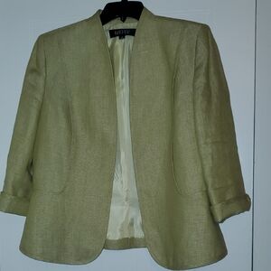 Kasper Sage Green Khaki Cream Blazer And Skirt Size 14 Women Female 100%linen